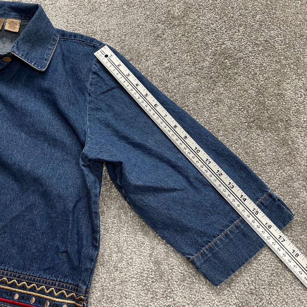 Mountain Lake Denim Jean Jacket Womens Petite Large Button Down Embroidered Boho - Picture 10 of 13